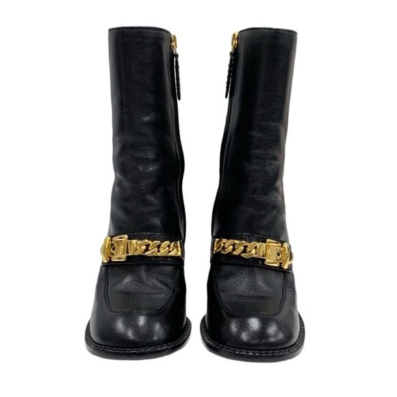 Gucci Boots Short Boots Shoes Leather Black Gold Chain Belt main image 9